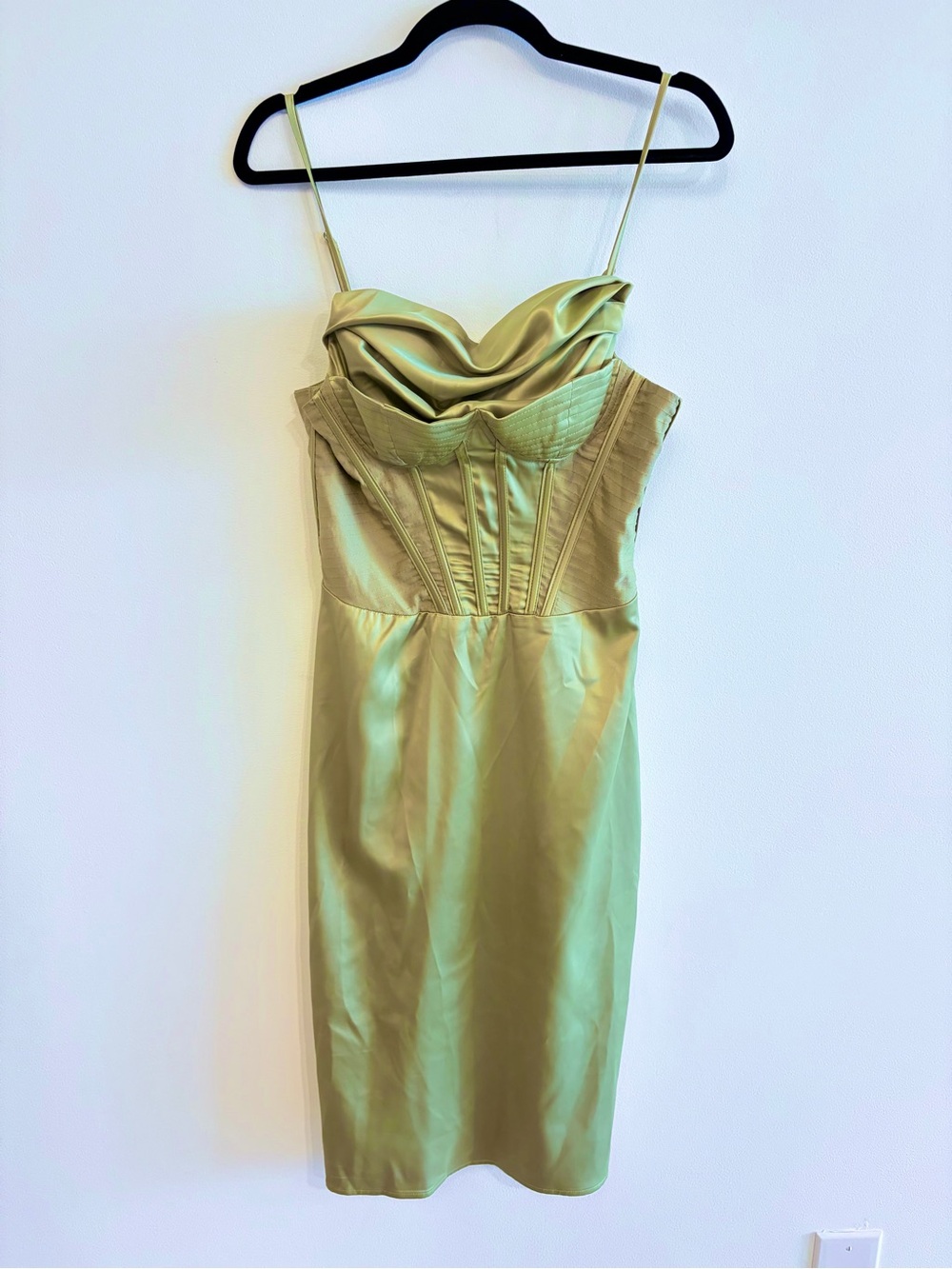 NWT Olive Green Bella Barnett Satin Dress Size L